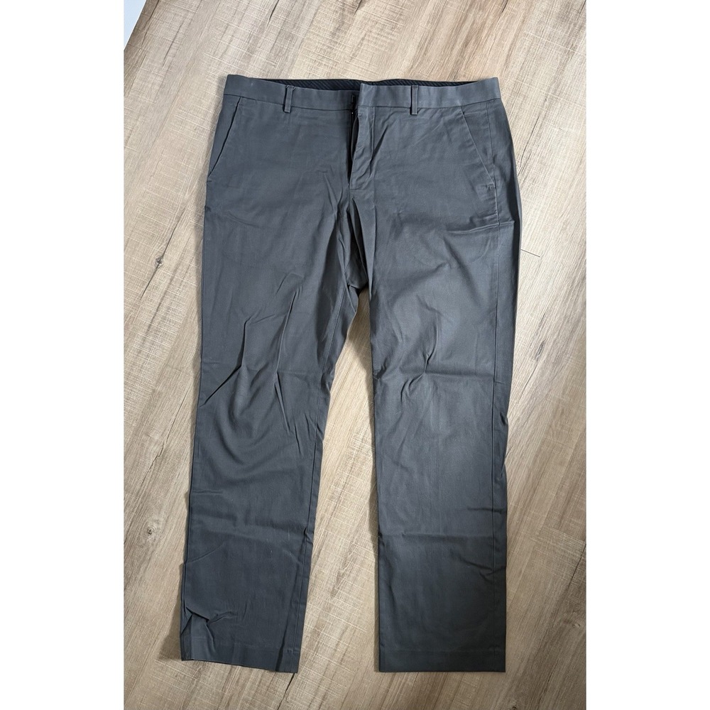 Express Men's Gray Cotton Twill Slim Fit Dress Pants Flat Front Pockets 36